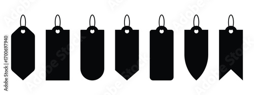 Collection of Price tag, label icon, paper price, blank product labels symbol and empty cardboard price label.