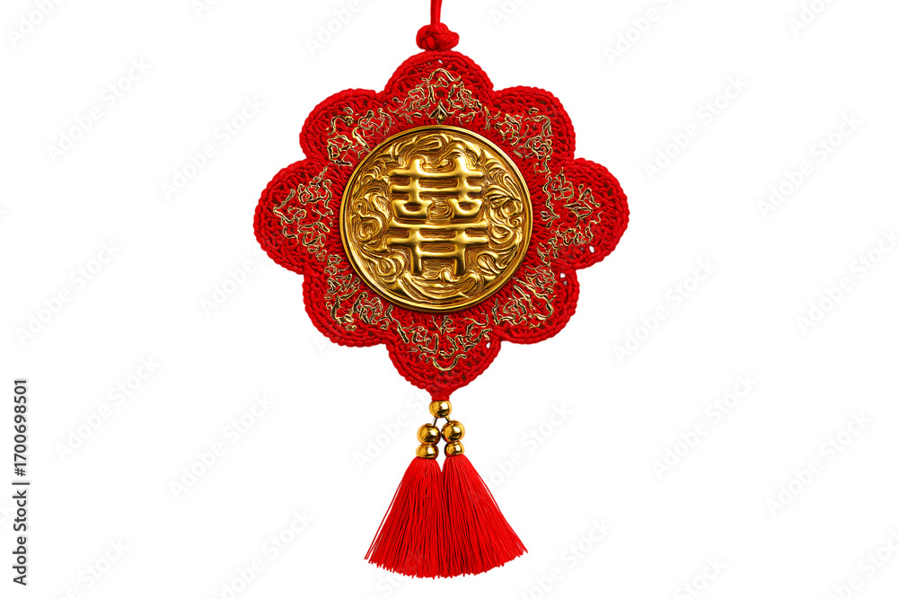 Naklejka premium Chinese traditional decoration, Double Happiness symbol isolated on white background