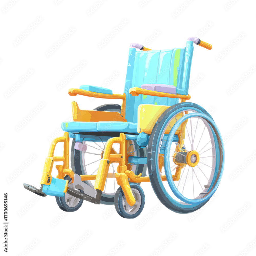 Fototapeta premium A blue and yellow wheelchair with a yellow seat