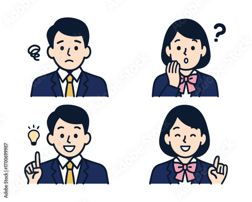 Expression Icon Set of Students – Junior High and High School