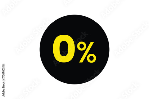 Zero Percent Symbol in Yellow with Black Circle on Transparent Background