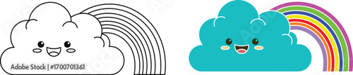 Cute happy cloud with a vibrant rainbow, perfect for children's themes and weather concepts.