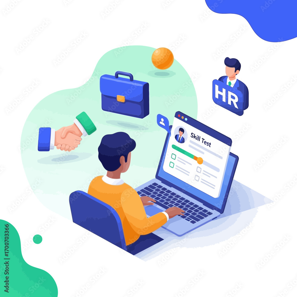 Fototapeta premium Person using laptop for job search and hiring process.