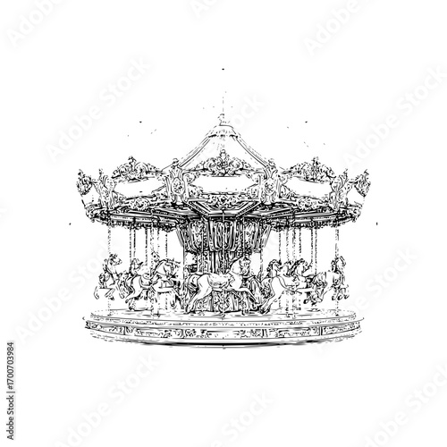 Vintage carousel horse illustration drawing sketch for fairground amusement park ride vector graphic design