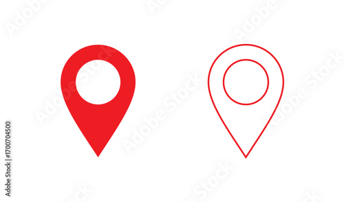 Red Location Pin Icons Solid and Outline on transparent background