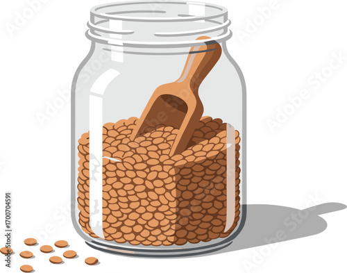 Minimal Lentil Jar with Wooden Scoop Vector Design