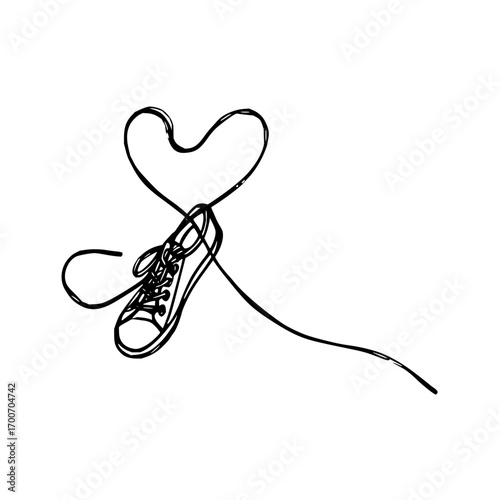 Sneaker shoe love heart line art vector design for fashion footwear and athletic shoe brand promotion use