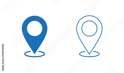 Blue Location Pin Icons Solid and Outline on Transparent Background
