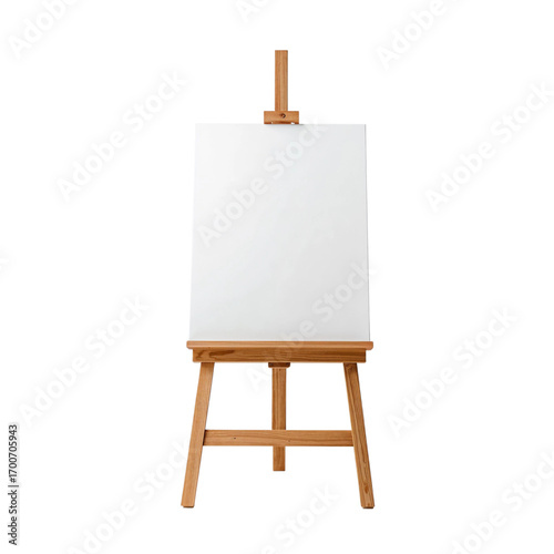 Front View of Wooden Easel with Blank Canvas