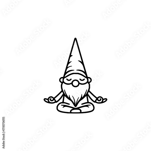 Meditation gnome vector art illustration yoga pose zen garden gnome drawing cute gnome outline peaceful gnome art