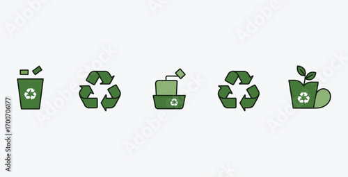 Set of recycle icons symbolizing waste management and environmentally friendly practices