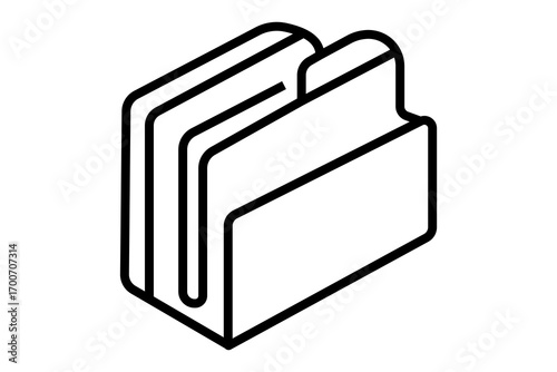 This image shows a simple line illustration of a folder, often used for storing documents or files. The folder is drawn in an isometric style, giving it a three-dimensional look.