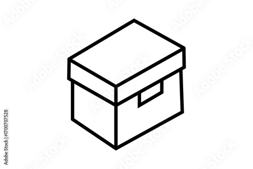 This image shows a simple line drawing of a closed storage box with a lid. The box is drawn in an isometric style, giving it a three-dimensional appearance.