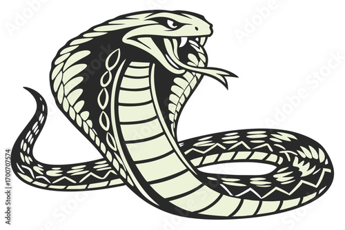 Stylized Cobra Illustration Black and White Design An Aggressive Posture Reptilian Predator Serpent Artwork Intricate Details