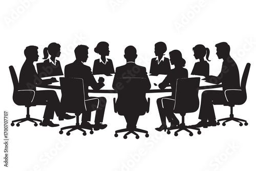 Business meeting silhouettes around a conference table