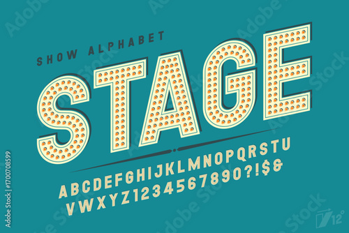 Modern bright lights alphabet design, cabaret, fairy LED lamps letters and numbers.