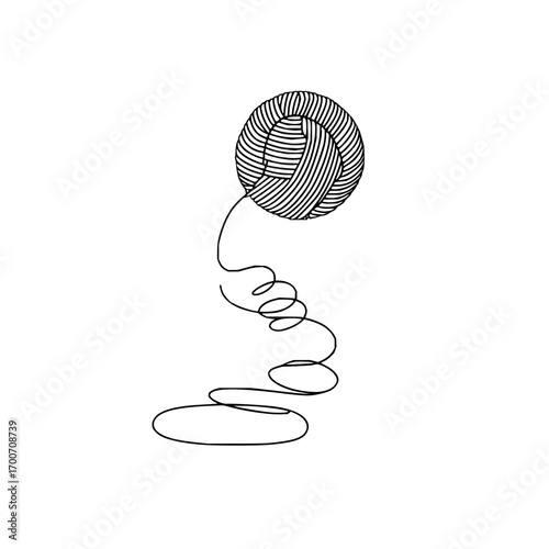 Ball of yarn vector illustration for knitting and crochet projects diy craft supply in black and white style