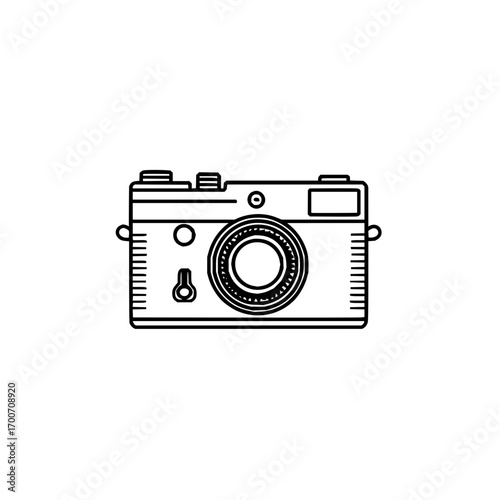 Vintage camera outline drawing photography equipment retro style camera lens and shutter illustration art image