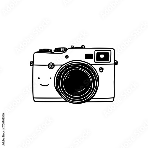 Camera doodle illustration photography equipment drawing sketch simple black and white vector image design