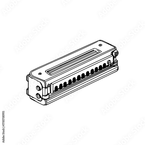 Vintage harmonica musical instrument blues harp diatonic harmonica drawing vector illustration line art design