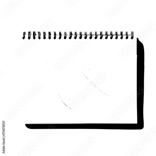 Black and white notebook drawing for sketch art design and spiral bound notepad illustration for creative ideas