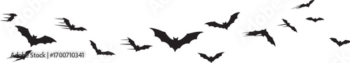 Silhouettes of bats in flight against a white background.