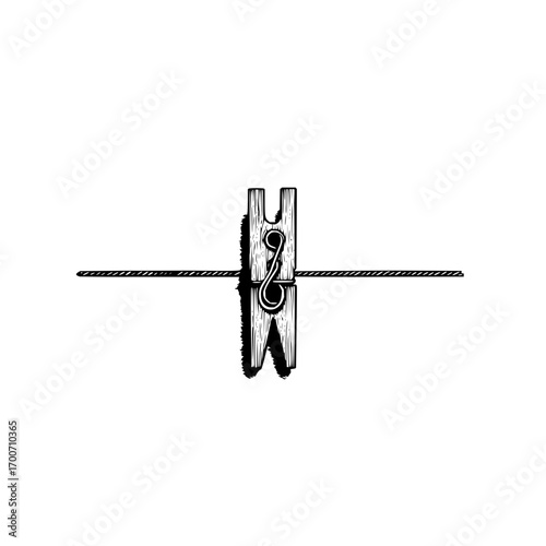 Vintage clothesline clothes pin clip laundry room decor retro style vector illustration design element isolated