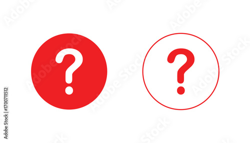 Two Red Question Mark Icons Solid and Outline on Transparent Background