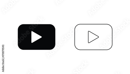 Play Button Icons Black Solid and Outline Style on Transparent Background