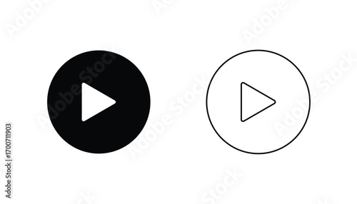 Play Button Icons in Black White Solid and Outline on Transparent Background