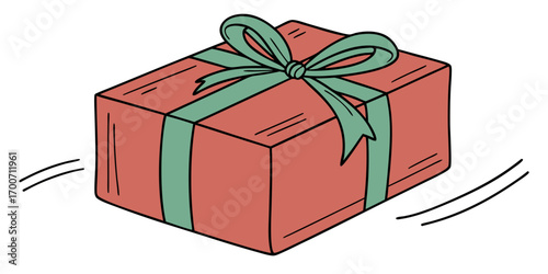 Hand-drawn Animated Gift Box, Red and Green, Sliding, Joyful
