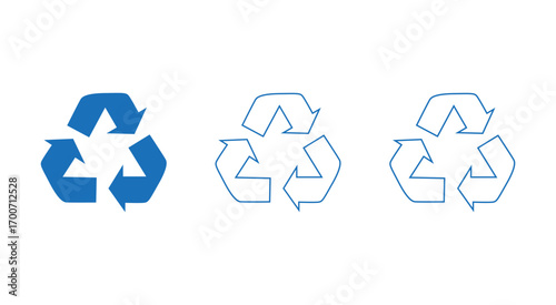 Blue Three Recycle Symbols in Different Styles on transparent background