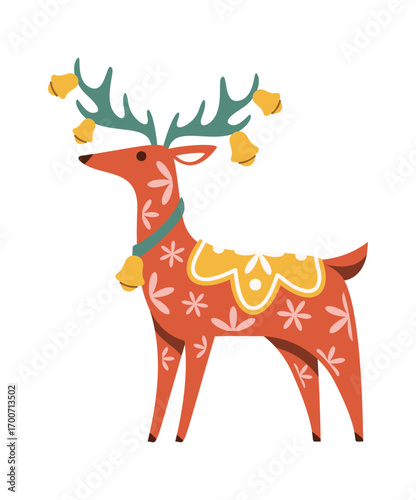 Christmas deer decorated golden bells