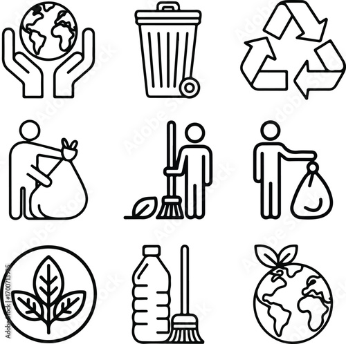 World Cleanup Day icon set in hand-drawn illustrations
