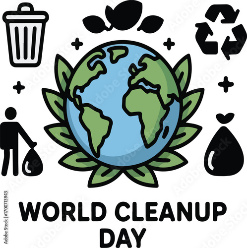 World Cleanup Day illustrations for environmental awareness and earth protection concept