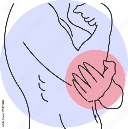 Illustration of man with intense pain in the elbow during physical exertion