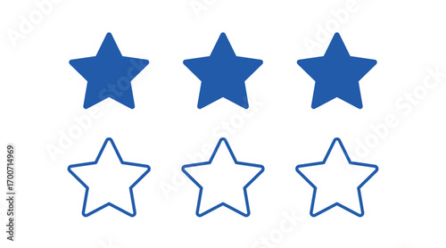 Blue Three stars rating Solid and Outline on transparent background