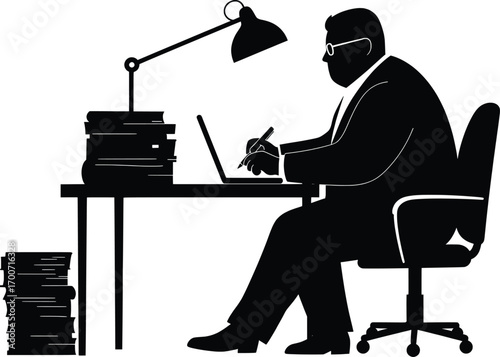 Businessman Working at Desk, Office Environment, Vector Illustration, Creative Concept, High Resolution Visual for Modern Projects