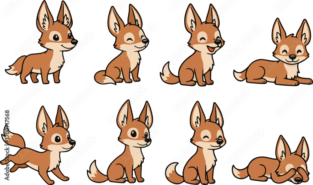 Naklejka premium vector illustration of jackal funny cute cartoon mascot character cartoon with 8 poses 01