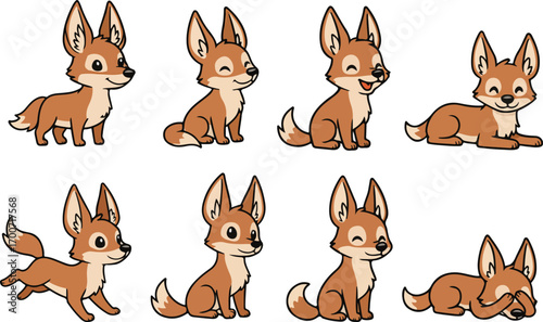 vector illustration of jackal funny cute cartoon mascot character cartoon with 8 poses 01
