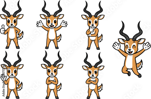 vector illustration of impala funny cute cartoon mascot character cartoon with 7 poses 02
