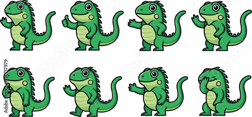 vector illustration of iguana reptile funny cute cartoon mascot character cartoon with 8 poses 
