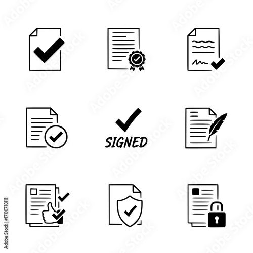 Document Agreement and Approval Icon Set