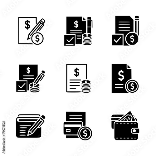 Financial Management Glyph Icons Set