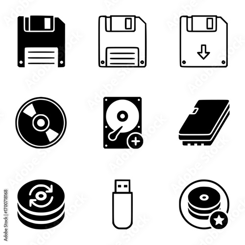 Digital Data Storage Device Icons Set