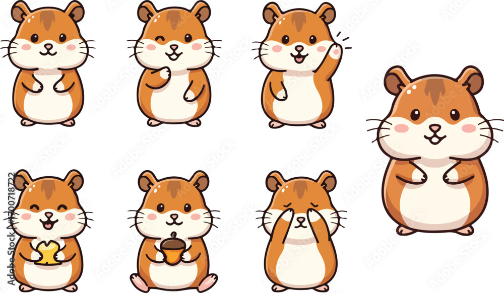 Fototapeta premium vector illustration of hamster funny cute cartoon mascot character cartoon with 7 poses 03