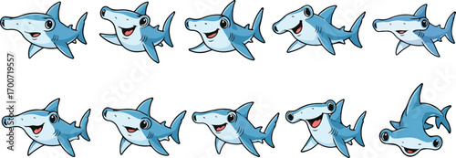 vector illustration of hammer martil shark funny cute cartoon mascot character cartoon with 10 poses