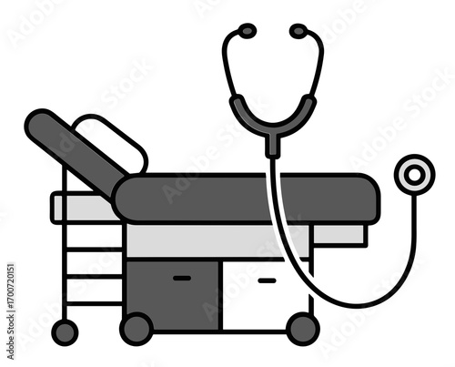 Medical examination table with stethoscope in clinical setting  