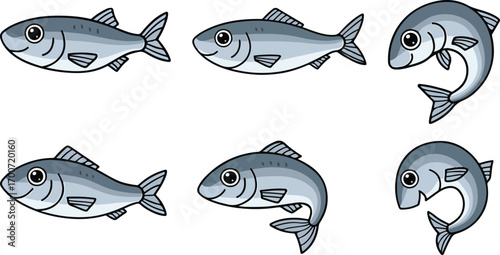 vector illustration of herring fish funny cute cartoon mascot character cartoon with 6 poses 01