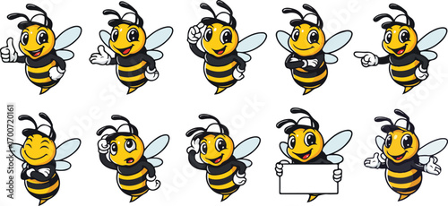 vector illustration of hornet bee funny cute cartoon mascot character cartoon with 10 poses 